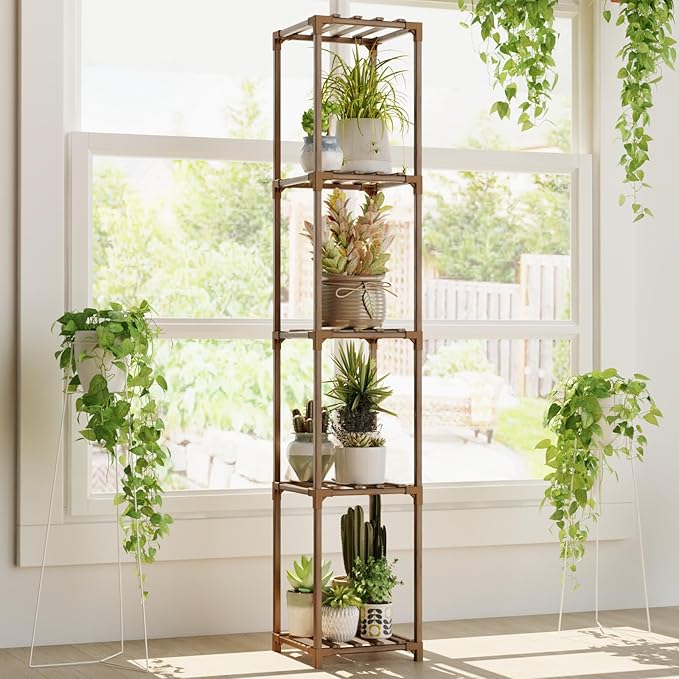 Bamworld Corner Plant Stand Indoor Tall Plant Shelf 5-tier Wood Plant Holder - Image 7