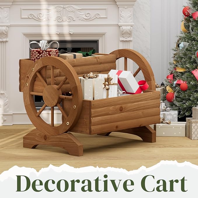 Wooden Wagon Planter Flower Cart - Image 7