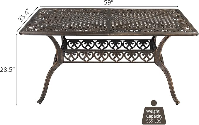 VINGLI 6-Person Outdoor Dining Table, Cast Aluminum Patio Dining Table - Image 3