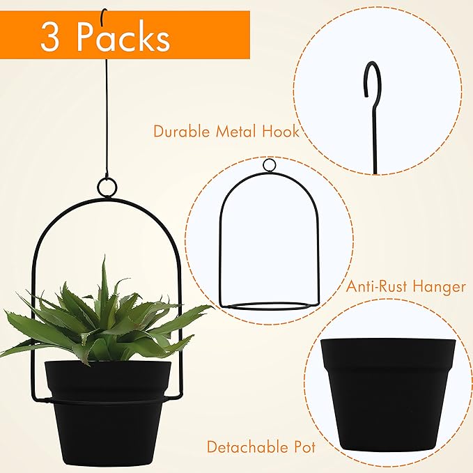 Gardzen 3 Packs Hanging Pots for Plants Outdoor & Indoor, Pot Hangers for Plant - Image 3