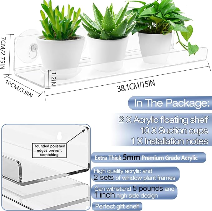 2-Pack 15 Inch Acrylic Window Boxes Plant Shelves, - Image 2
