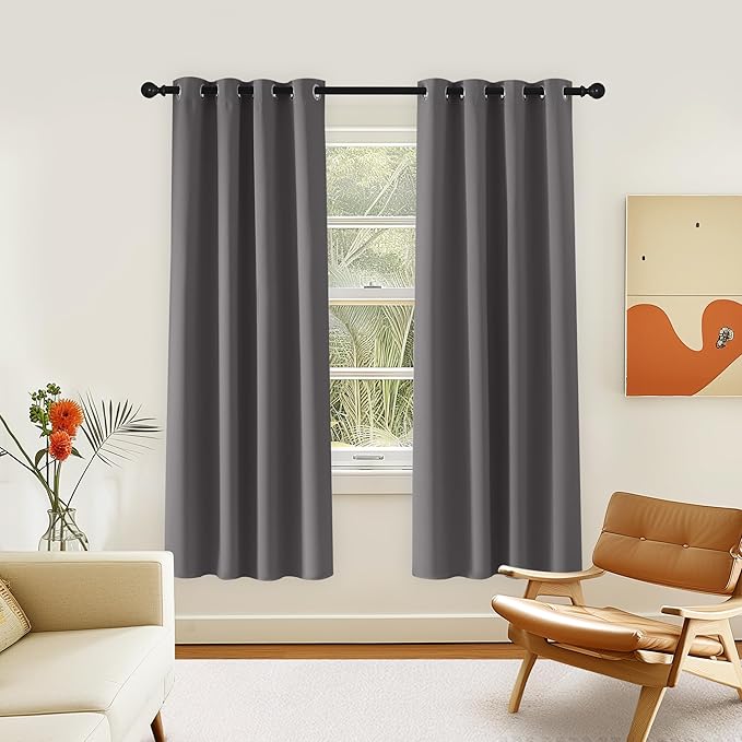 NICETOWN Blackout Grey Curtain 72 inch Length, Grommet Room Darkening Thermal by NICETOWN
