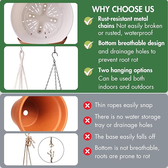 10 Inch Hanging Planters for Indoor Plants, Outdoor Hanging Plant Pot - Image 8