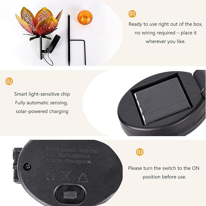 2Pack Solar Lights Outdoor Garden Decor, LED Lotus Flower Lamp, Metal Tulip - Image 3
