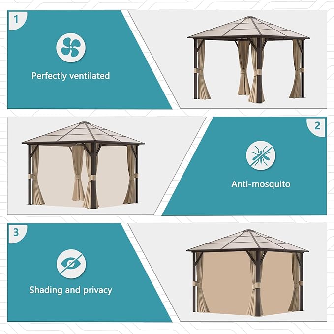Aoxun 10FT x 10FT Gazebo Single Polycarbonate Top, Outdoor Polycarbonate Frame - Image 4