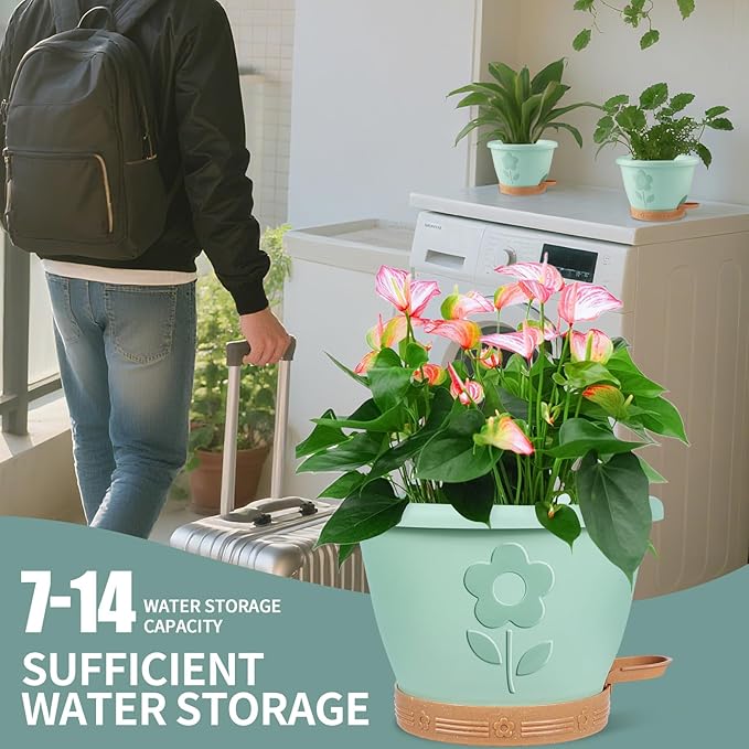 Plastic Plant Pots 10 Inch Set of 4, Self Watering Pots - Image 4