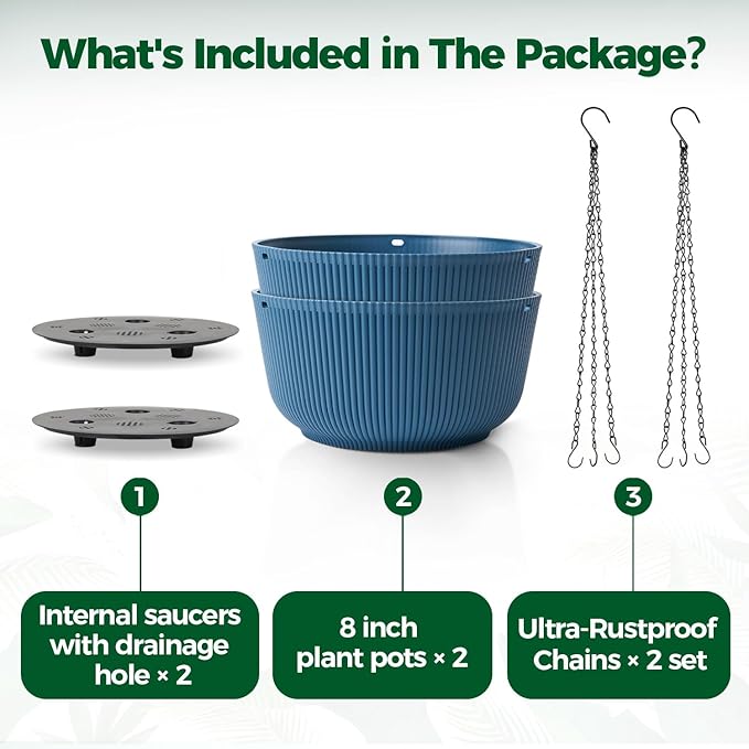 T4U 8 Inch Hanging Planters for Indoor Outdoor Plants, Self Watering Hanging - Image 6
