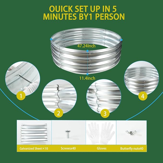 Durable Round Galvanized Steel Raised Garden Bed - Image 7