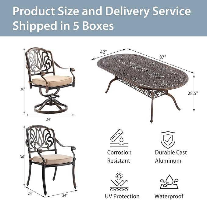 9-Piece Cast Aluminum Patio Furniture, Outdoor Dining Sets - Image 7