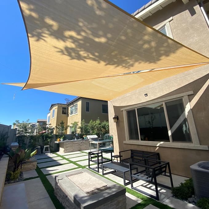 SUNLAX Sun Shade Sail 7' x 13' x 14.8' Sand Rectangle Canopy Sail Shade Cover by SUNLAX