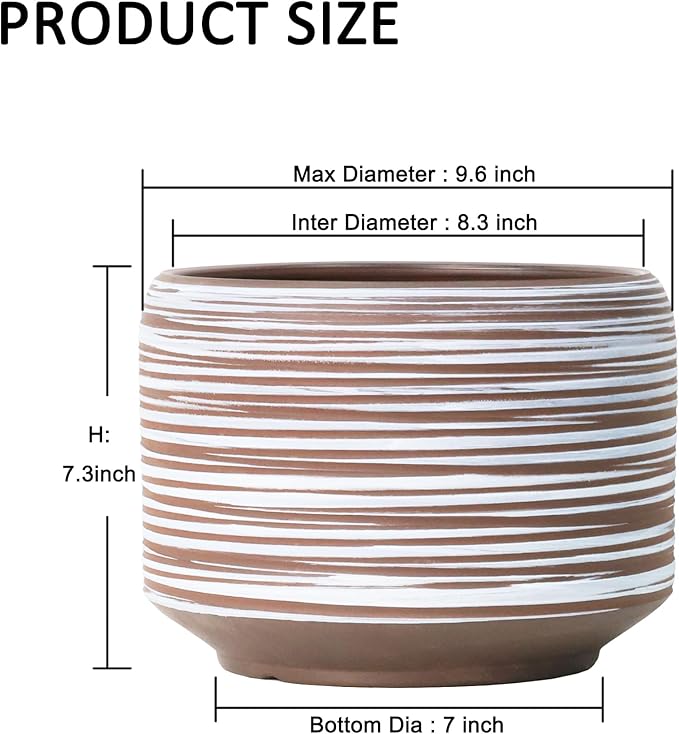 10 Inch Ceramic Plant Pot with Drainage – Large Flower Pot - Image 2