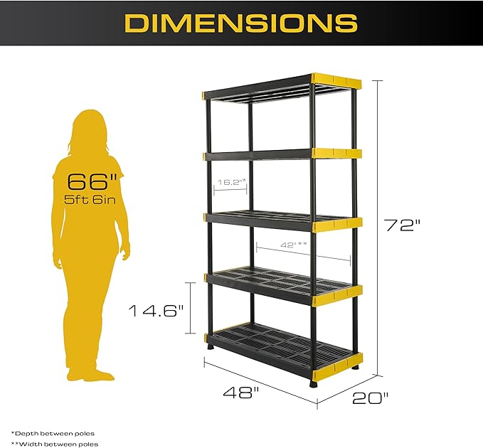 CX Black & Yellow, 5-Tier Heavy Duty Plastic Storage Shelves that Support up to - Image 2