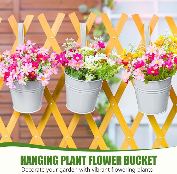OBTANIM 12 Pack Metal Hanging Flower Pots Railing Planter Outdoor Fence Hanging - Image 4