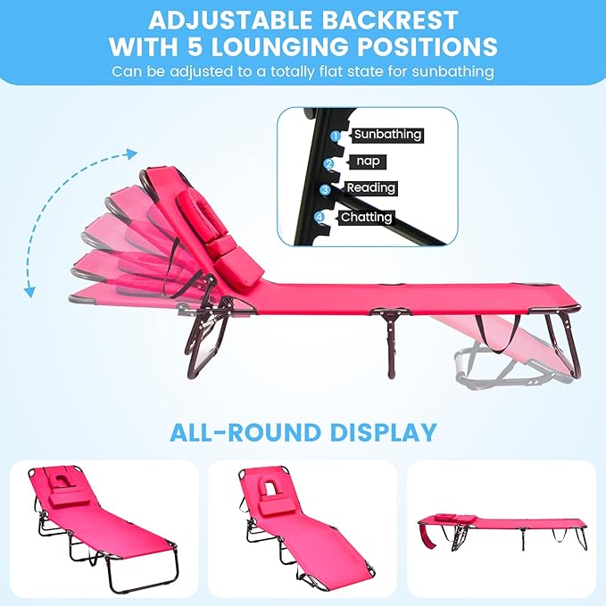 GYMAX Tanning Chair, 350lbs Beach Lounge Chair - Image 7