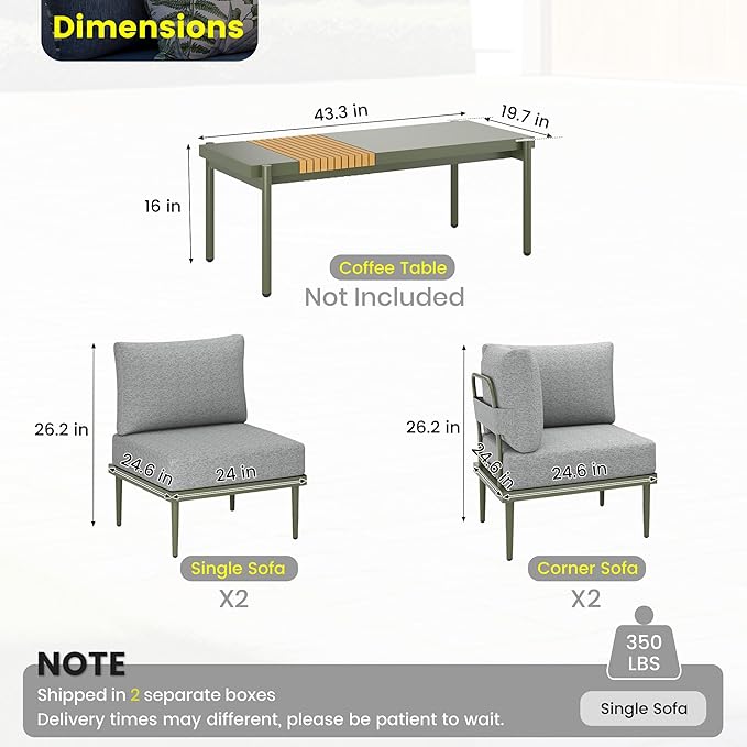 Sundale Outdoor 4 Pieces Patio Furniture Set, Metal Sectional Sofa Patio - Image 2