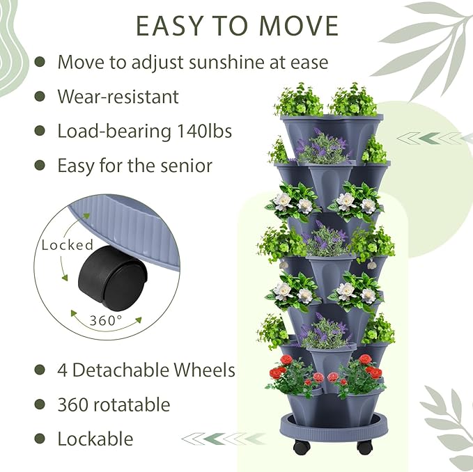 Umigy 2 Set of 7 Tier Vertical Planter Stackable Tower Planters Strawberry Herb - Image 3
