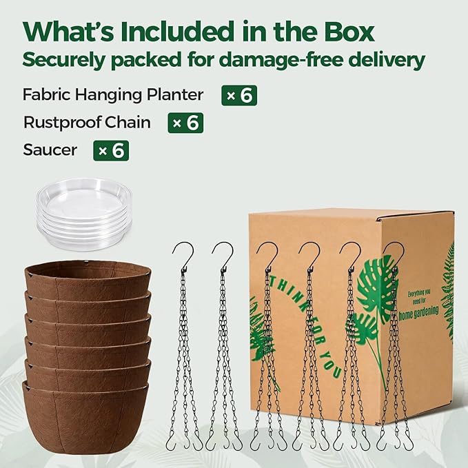 T4U Hanging Planters for Outdoor Plants, 12 Inch 6 Pack Fabric Hanging Baskets - Image 7