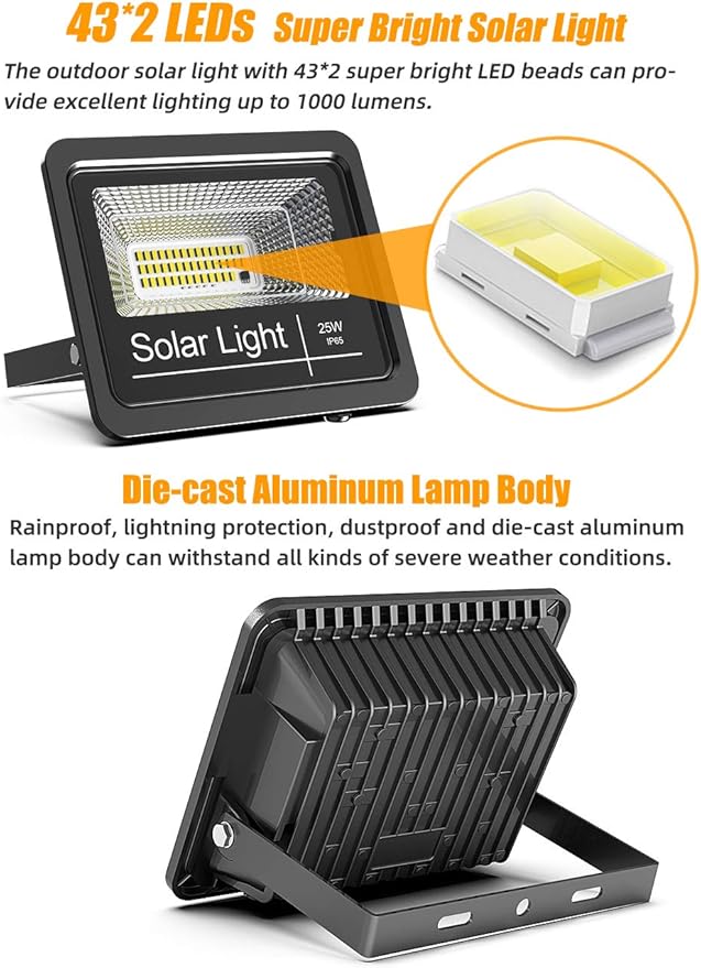 Solar Flood Light Outdoor 1000LM Dual 6000K Bright White Floodlights Ip65 - Image 3