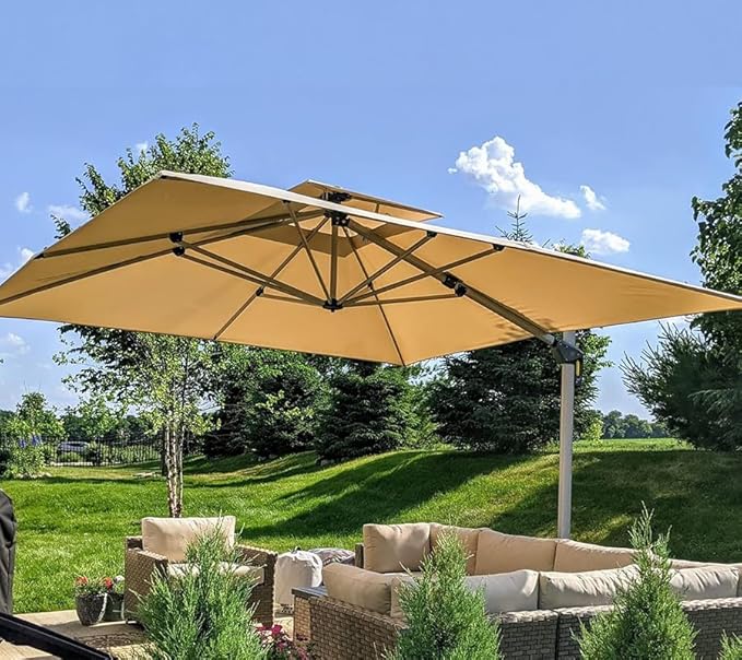 PURPLE LEAF 11 Feet Double Top Deluxe Square Patio Umbrella Offset Hanging - Image 3