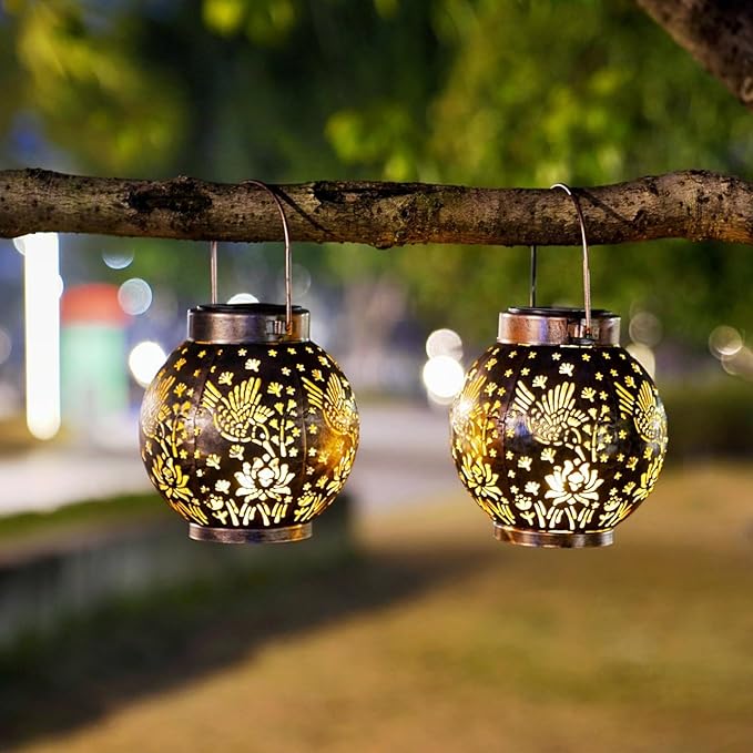 2 Pack Outdoor Solar Hanging Lantern Lights Metal LED Decorative Lamp - Image 5