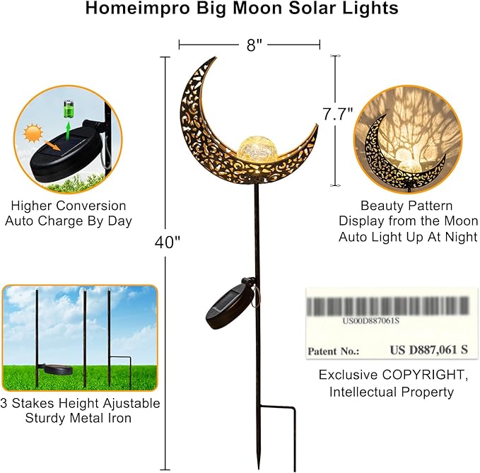 Homeimpro Moon Solar Lights Outdoor Garden Decor Gifts - Image 5