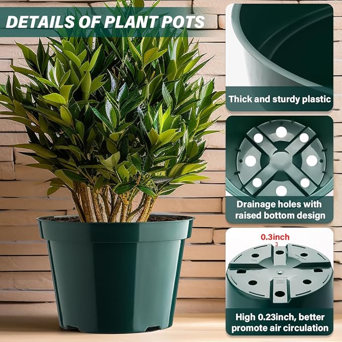 BTPLASTIK 8 Inch Plastic Plant Pots, 15 Pack Sturdy Nursery Pots - Image 3