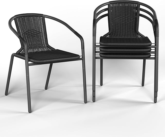 Amopatio Outdoor Dining Chairs Set of 4, Stackable Patio Chairs, Rattan Wicker by Amopatio