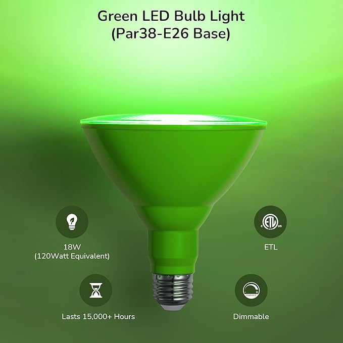 EDISHINE St.Patrick's Day/Easter Decorations PAR38 Green LED Flood Light Bulbs - Image 4