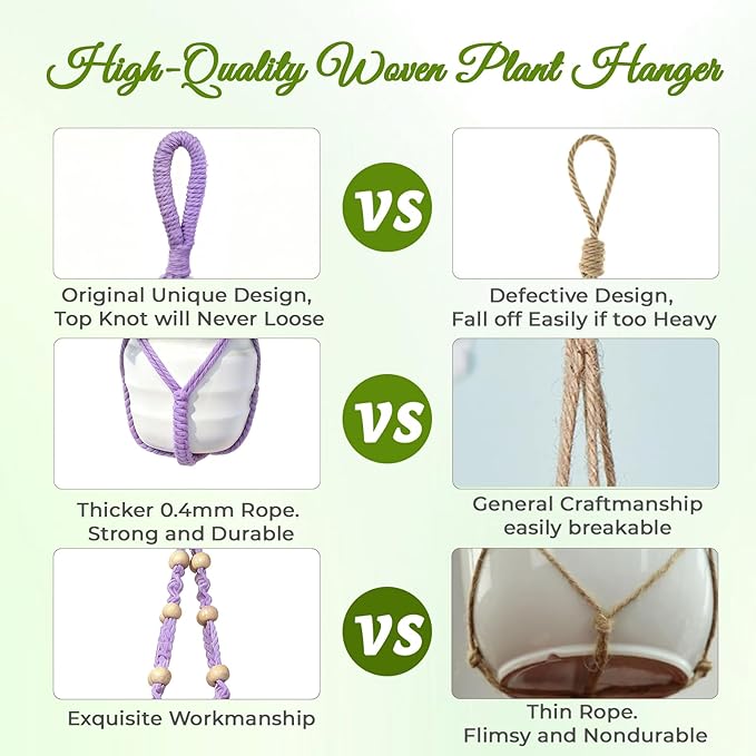 Macrame Plant Hanger, Wood Beads Cotton Hanging Planter Holder - Image 4