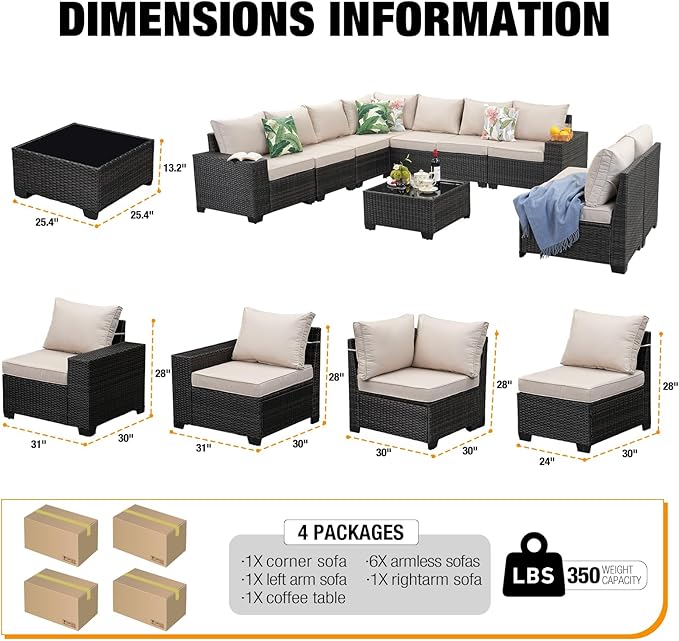 10 Pieces Patio Furniture Set All-Weather Outdoor Wicker Sectional Conversation - Image 3