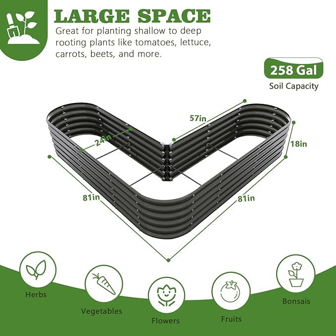 A ANLEOLIFE 3-Pack 12X3X1.5ft & 81x81x18 in Deep Root Galvanized Raised Garden - Image 8