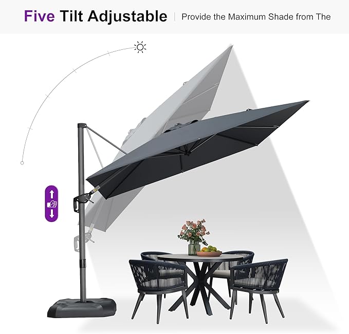 PURPLE LEAF 9 Feet Patio Umbrella Outdoor Cantilever Square Umbrella Aluminum - Image 6