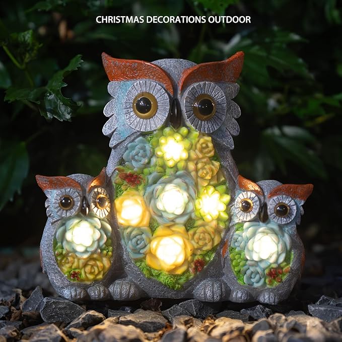Solar Garden Statue Owl Decor – Cute Owl Family Figurines - Image 3