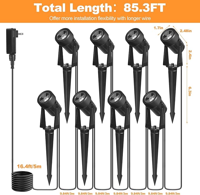 85.3FT LED Outdoor Landscape Spot Light Low Voltage, 24W Wired Uplight - Image 3