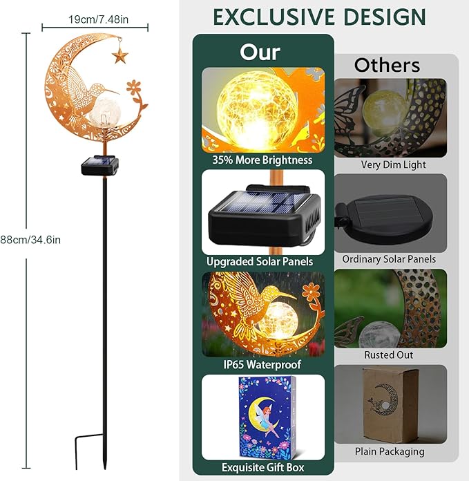 ZNYCYE Solar Lights Outdoor Decorative Moon Hummingbird Solar Stake Lights - Image 4