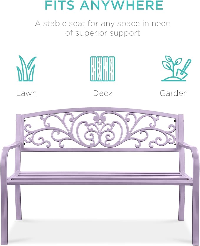 Best Choice Products Outdoor Bench Steel Garden Patio Porch Furniture - Image 3