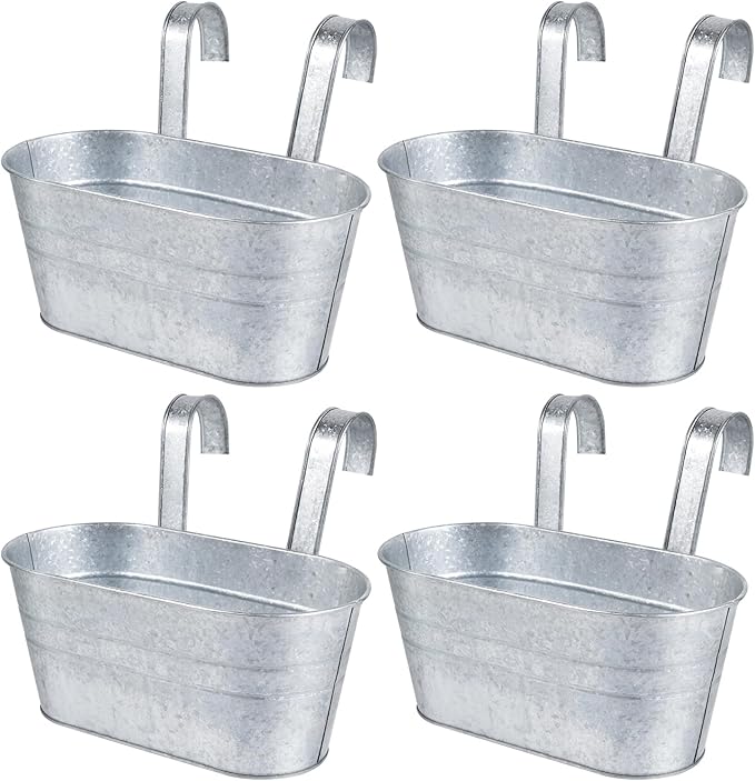 OBTANIM 4 Pack Metal Hanging Flower Pots Iron Railing Planter Outdoor Fence by OBTANIM