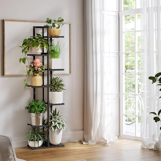 ROSSNY 55 Inch Tall Plant Stand Indoor, 7 Tier 8 Potted Bamboo Plant Stands - Image 3