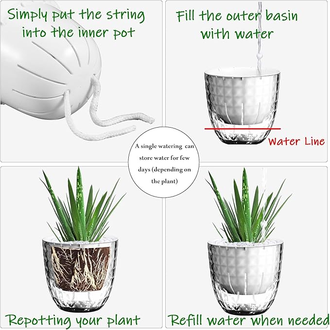 Self Watering Pots for Indoor Plants, Flower Pots, Self Watering Plant Pot-3pcs - Image 5
