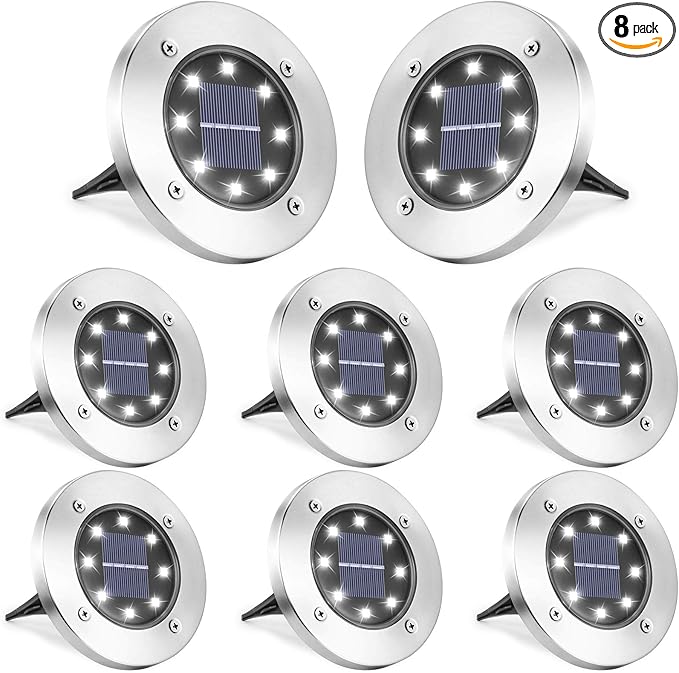 LYHOPE Solar Ground Lights Outdoor, 8 Pack 8 LED Solar Disk Lights Waterproof by LYHOPE