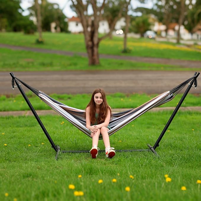 SZHLUX Double Hammock with Stand Included 450lb Capacity Steel Stand, Premium - Image 6