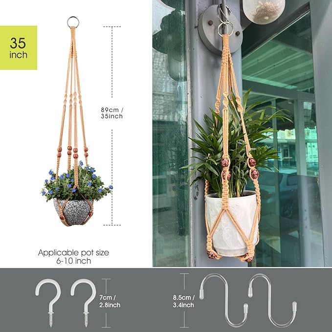RIFNY Macrame Plant Hanger for 5 to 10 Inch Plant Pots, 35 Inch Woven Rope - Image 3