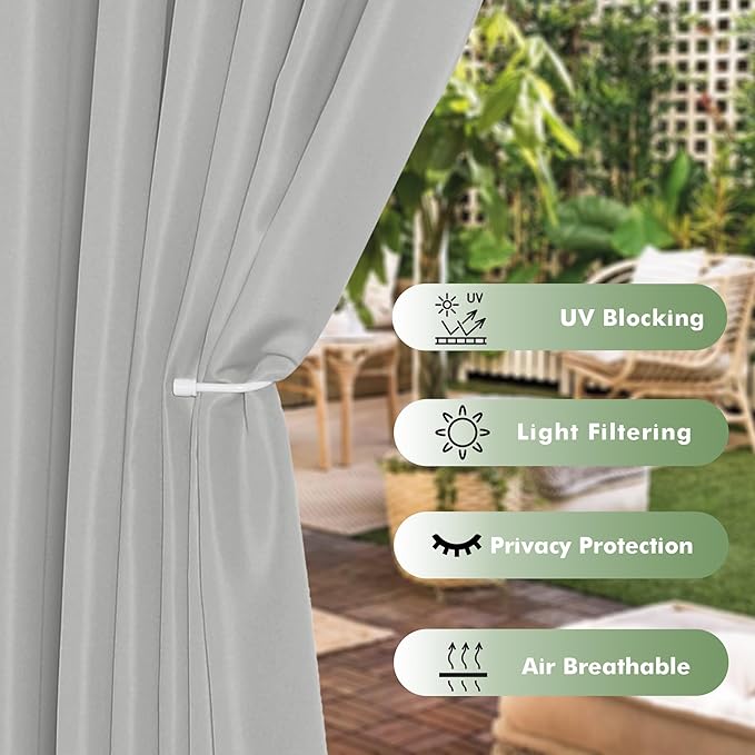 HolidayIdeas Outdoor Curtains for Patio Waterproof, 6 Panels - Image 3