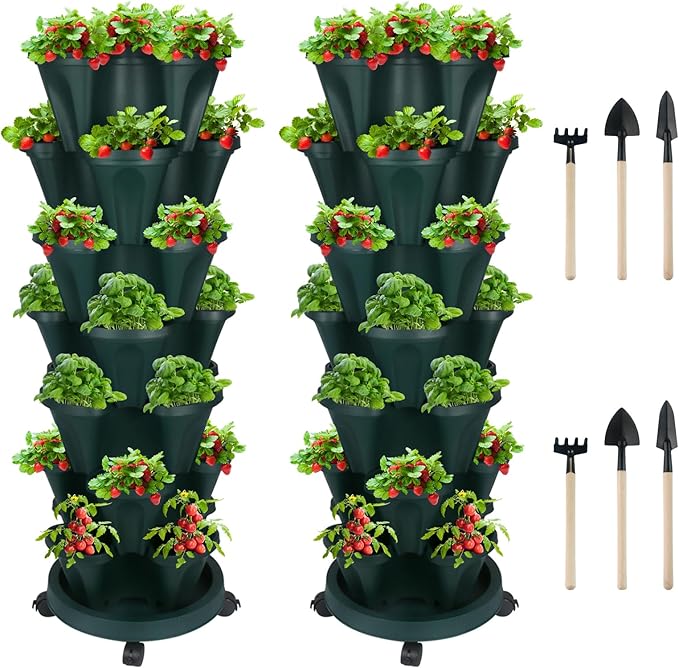 GameXcel Vertical Planter 7 Tier Stackable Planters Garden Planters Strawberry by GameXcel