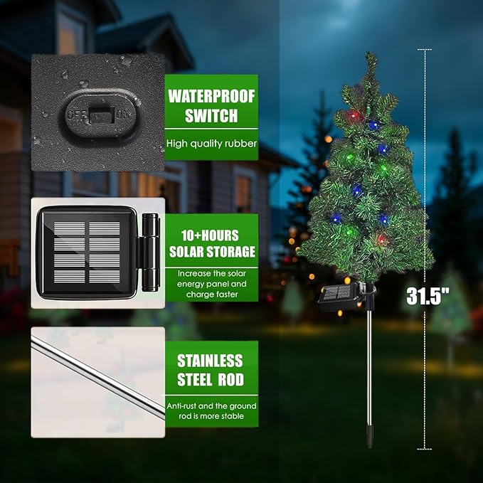 Solar Christmas Tree Garden Stake Lights Outdoor Waterproof Pathway Lights Xmas - Image 3