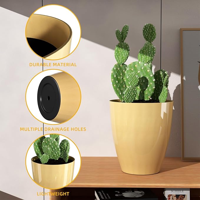 QCQHDU 10 inch Tall Planters for Indoor & Outdoor Plants, 2 Pack Sturdy - Image 2