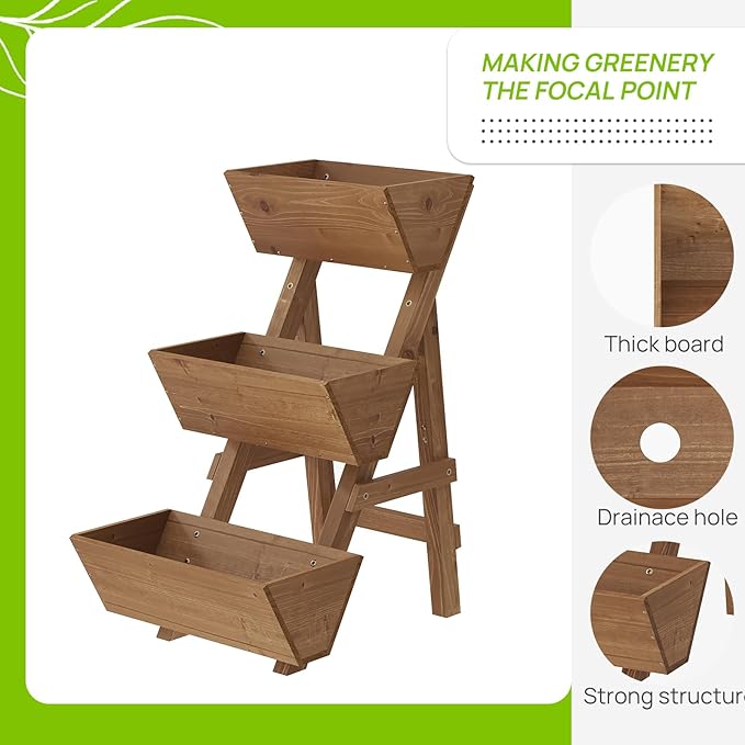 3-Tiers Wooden Raised Garden Bed Tiered Planter Box Flower Pots Vertical Garden - Image 5