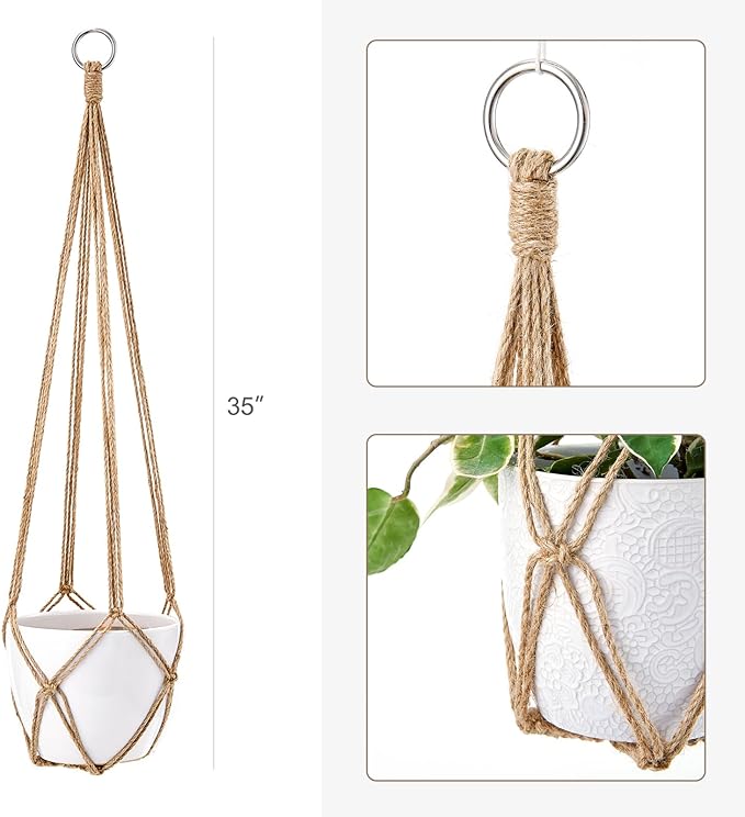 Dahey Macrame Plant Hanger Indoor Hanging Planter Basket Handmade Woven Cotton - Image 4