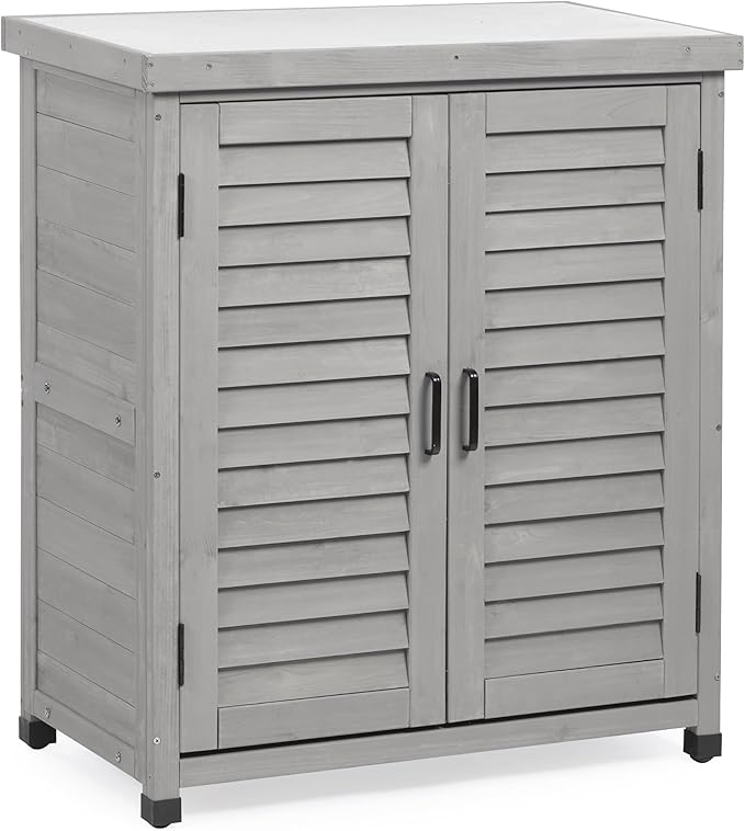 Outdoor Potting Bench with Storage Cabinet and Metal Top, Wood Workstation by Wood-Natrl