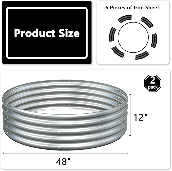 4x4x1ft Galvanized Round Raised Garden Bed, Outdoor Planter Box Metal Patio Kit - Image 2